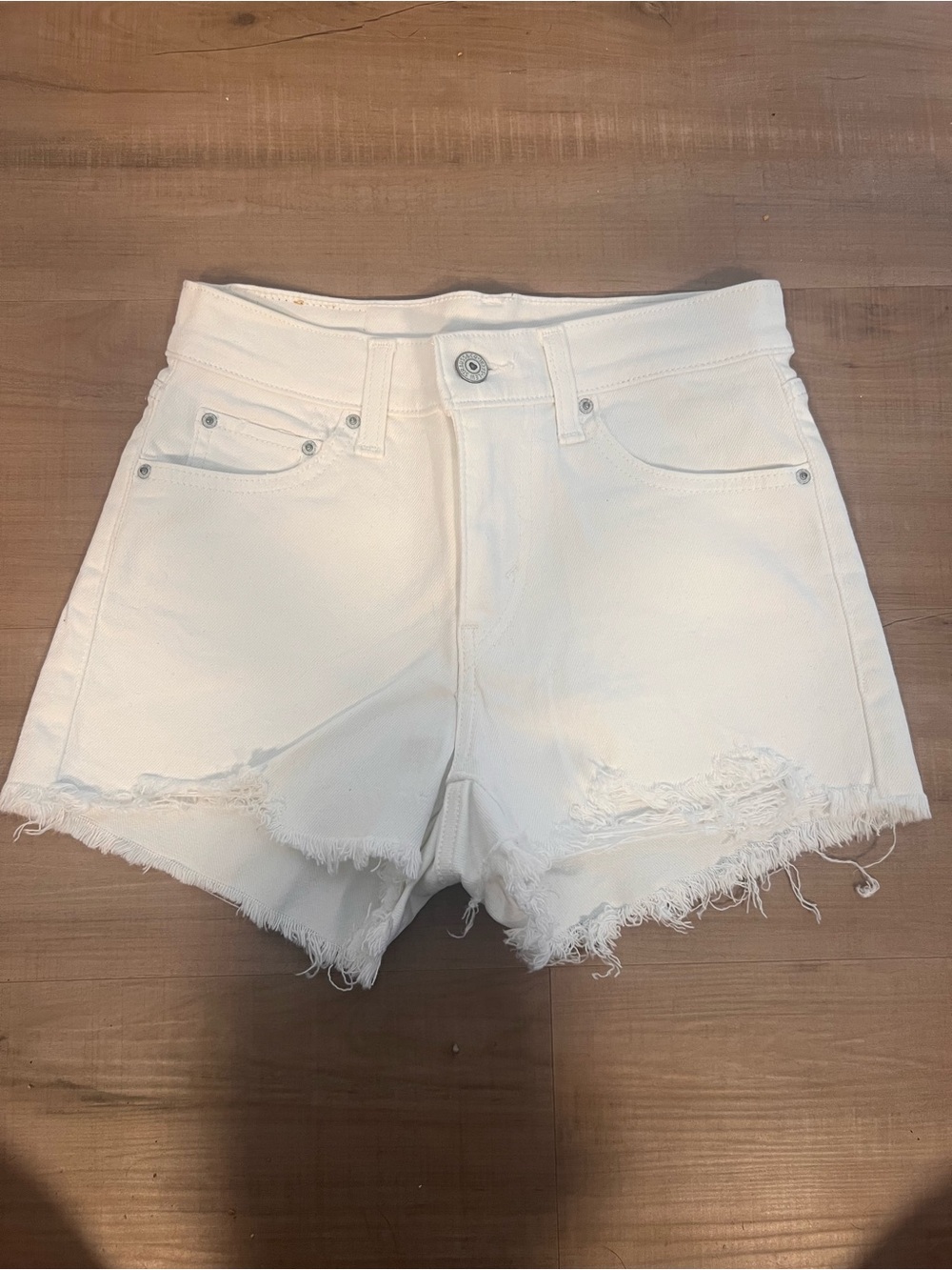 Levi's Off-White Denim Frayed Hem Shorts